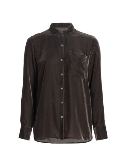 Atm Anthony Thomas Melillo Velvet Boyfriend Button-front Shirt In Truffle Grey