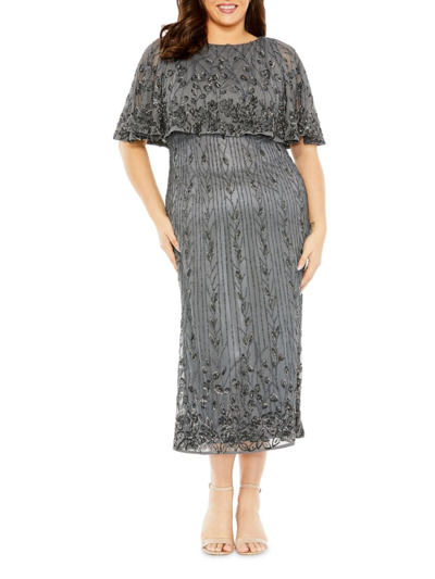 Mac Duggal Women's Embellished Cape Midi Dress In Pewter