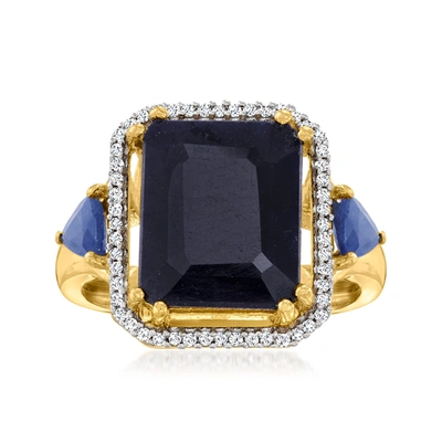Ross-simons Sapphire 3-stone Ring With . Diamonds In 18kt Gold Over Sterling In Black