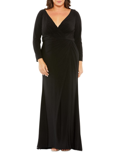 Mac Duggal Women's Surplice Jersey Gown In Black