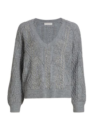 Ramy Brook Women's Trinity Crystal-embellished Knit Sweater In Grey Bedazzled