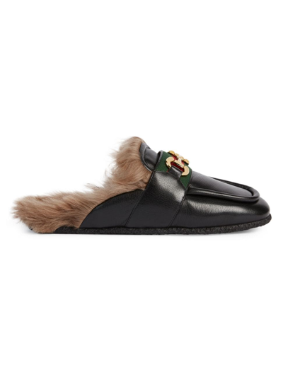 GUCCI MEN'S PRINCETOWN LEATHER HORSEBIT SLIPPERS