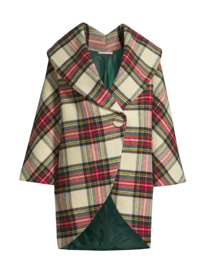 Frances Valentine Women's Plaid Wool Cocoon Coat In Red Green