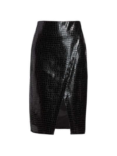Tanya Taylor Women's Juniper Croc-effect Faux Patent Leather Pencil Skirt In Black