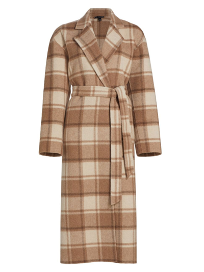 Atm Anthony Thomas Melillo Plaid Flannel Oversized Wrap Coat In Natural Beige Multi