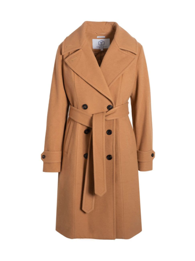 Norwegian Wool Notch Collar Double Breasted Coat In Camel