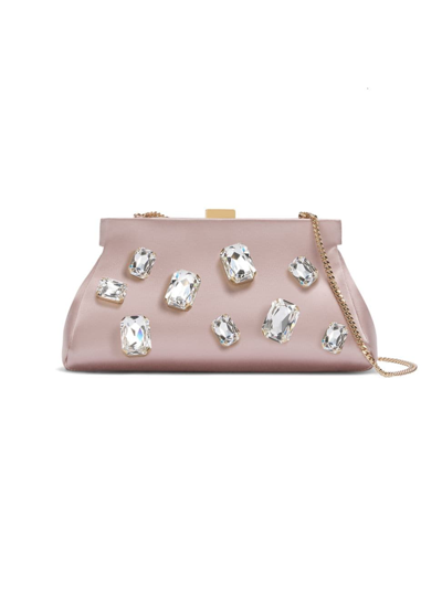 Demellier Women's Mini Cannes Embellished Satin Clutch-on-chain In Powder Pink