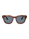 Ray Ban Mega Hawkeye Sunglasses Striped Havana Frame Blue Lenses 53-21 In Havana Gestreift