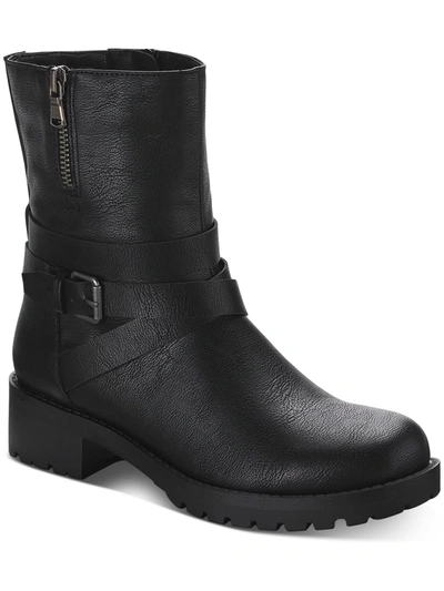 Sun + Stone Stellaa Womens Faux Leather Lugged Sole Motorcycle Boots In Black