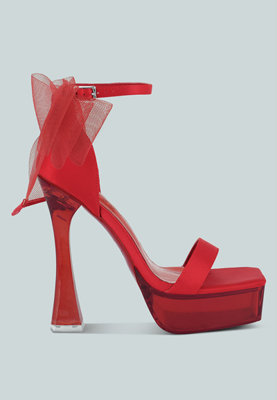 London Rag Kiri Satin Clear High Heeled Bow Sandals In Red