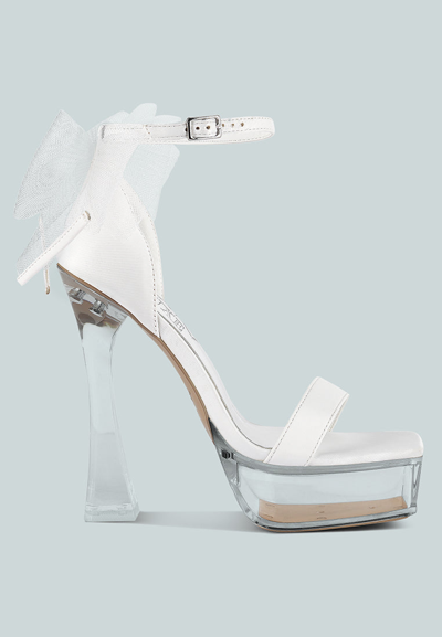 London Rag Kiri Satin Clear High Heeled Bow Sandals In White