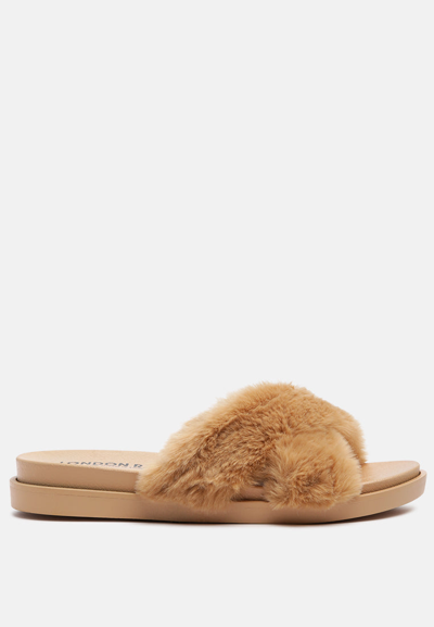 London Rag Homey Fur Slip-on Flats In Brown