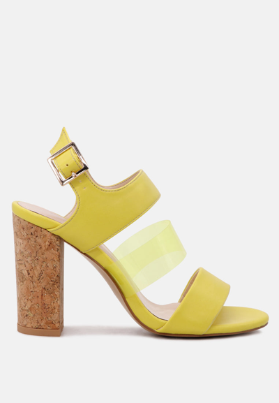 London Rag Alisha Clear Strap Block Heeled Sandals In Yellow