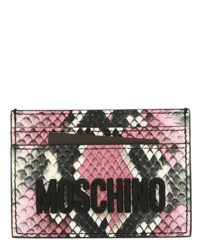 Moschino Snakeskin Print Logo Card Holder In Multi