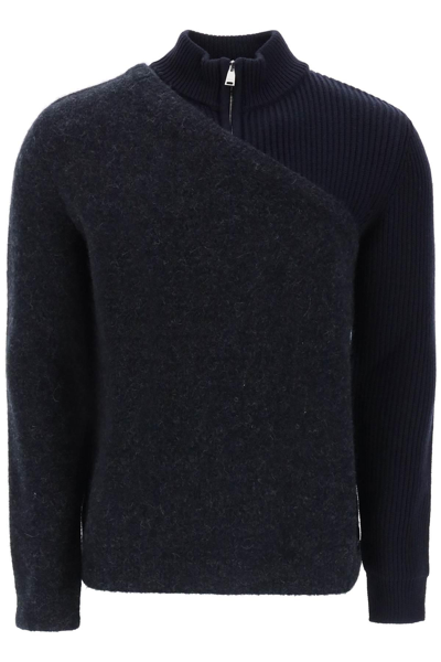 Fendi Two-tone Wool-and-alpaca Sweater In Blue,grey
