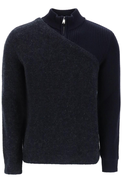 Fendi Two-tone Wool-and-alpaca Jumper In Blue,grey