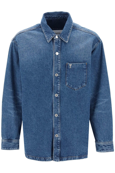 Ami Alexandre Mattiussi Logo Oversize Denim Shirt In Blue