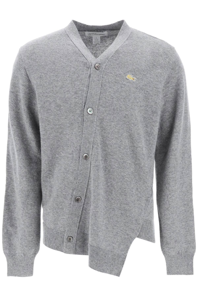 Comme Des Garçons Shirt Lacoste Asymmetric Wool Cardigan In Grey
