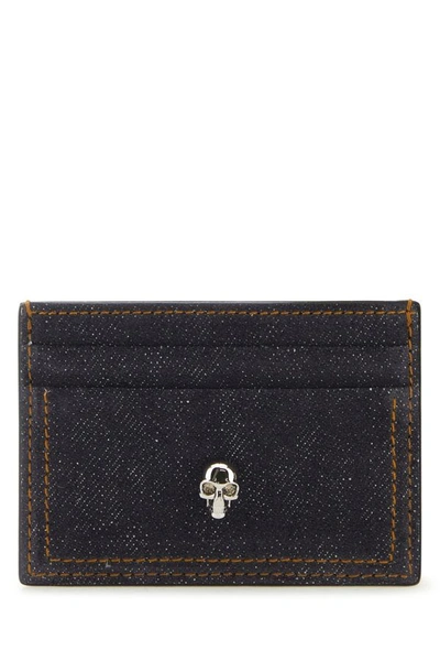 Alexander Mcqueen Woman Printed Leather Skull Card Holder In Blue