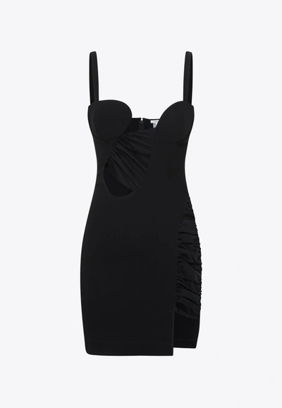 C.p. Company Paneled Cutout Stretch-crepe And Tulle Mini Dress In Black