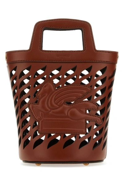 Etro Women Brown Leather Coffa Bucket Bag In Purple