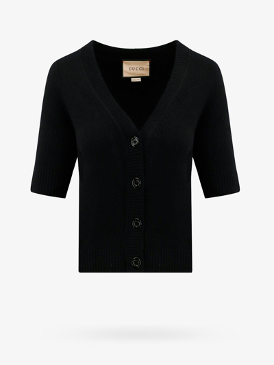 Gucci V-necked Cashmere Cardigan In Black