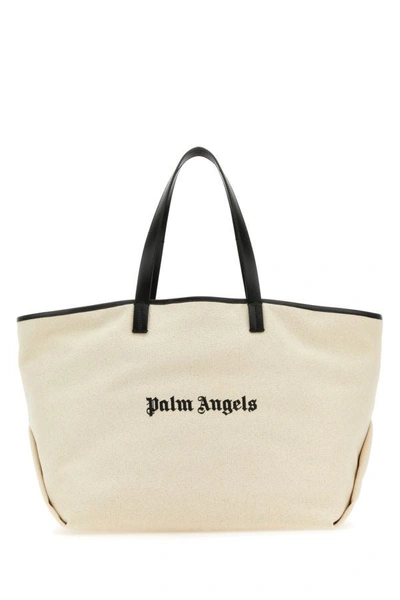 Palm Angels Woman Sand Canvas Shopping Bag In Brown