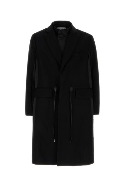 Sacai Drawstring-waist Wool Coat In Black
