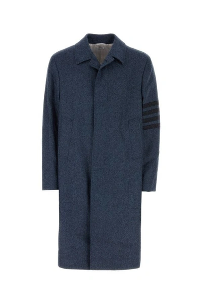 Thom Browne Striped Wool-tweed Coat In Blue