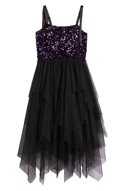 Love, Nickie Lew Kids' Sequin & Tulle Party Dress In Black Multi