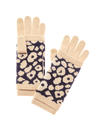 Hannah Rose Leopard Double-faced Jacquard 3-in-1 Cashmere Tech Gloves In Beige