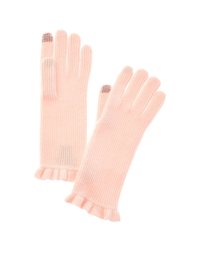 Hannah Rose Evie Ruffle Edge Ribbed Cashmere Gloves In Pink