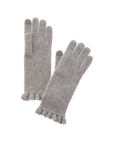 Hannah Rose Evie Ruffle Edge Ribbed Cashmere Gloves In Grey