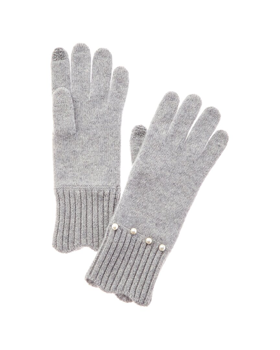 Hannah Rose Pearl & Scallop Trim Cashmere Gloves In Grey