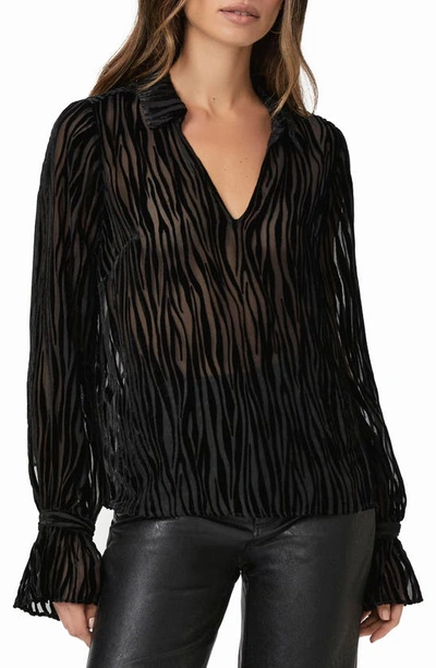 Paige Benet Sheer Animal Stripe Top In Black