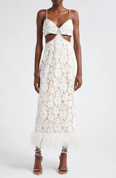 Likely Sarah Cutout Lace Feather Trim Maxi Dress In White