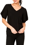 Gibsonlook Twist Sleeve V-neck Top In Black