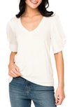 Gibsonlook Twist Sleeve V-neck Top In Off White