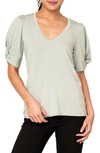 Gibsonlook Twist Sleeve V-neck Top In Seafoam