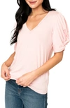 Gibsonlook Twist Sleeve V-neck Top In Dune