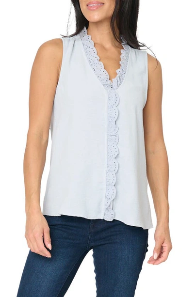 Gibsonlook Embroidered Eyelet Trim Button-up Top In Sky Blue