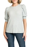 Gibsonlook Pointelle Puff Sleeve Knit Top In Chambray