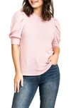 Gibsonlook Pointelle Puff Sleeve Knit Top In Mauve Pink