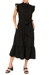 Gibsonlook Textured Smocked Ruffle Midi Dress In Black