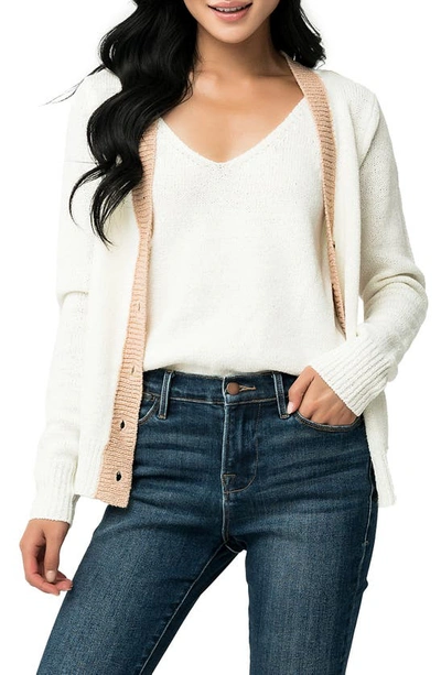 Gibsonlook Gigi Colorblock Cardigan In Ivory Shell Pink