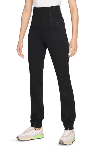 Nike Women's  Sportswear Tech Fleece High-waisted Slim Zip Pants In Black/ Black