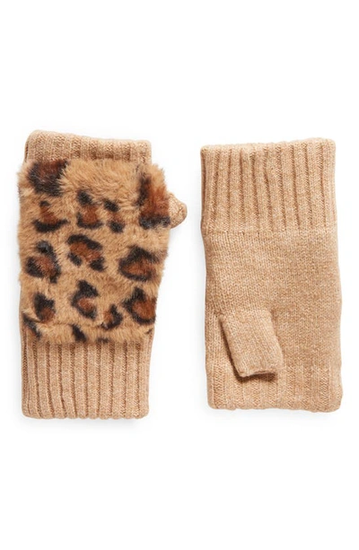 Nordstrom Kids' Faux Fur Knit Fingerless Gloves In Tan Tawny Animal