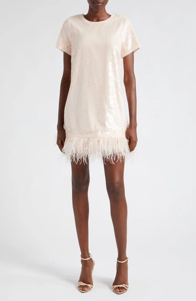 Likely Marullo Sequin Feather Trim Dress In Misty Rose