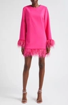 Likely Marullo Feather Trim Long Sleeve Dress In Fuchsia