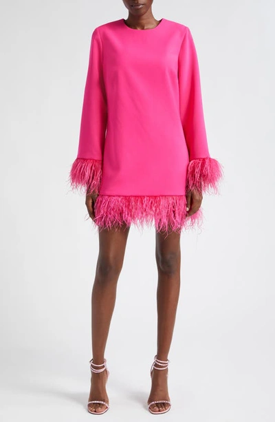 Likely Marullo Feather Trim Long Sleeve Dress In Fuchsia